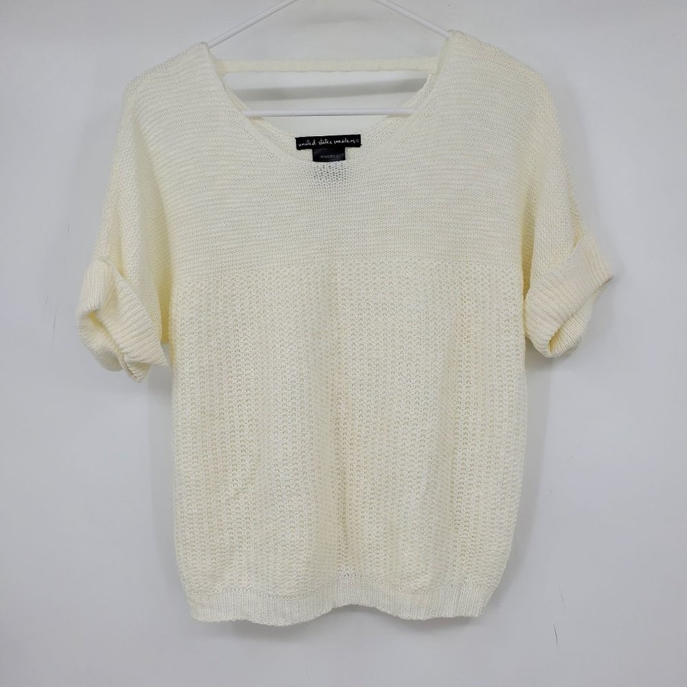 United States Sweaters Cream Short Sleeved Knit Sweater‎ Top Small